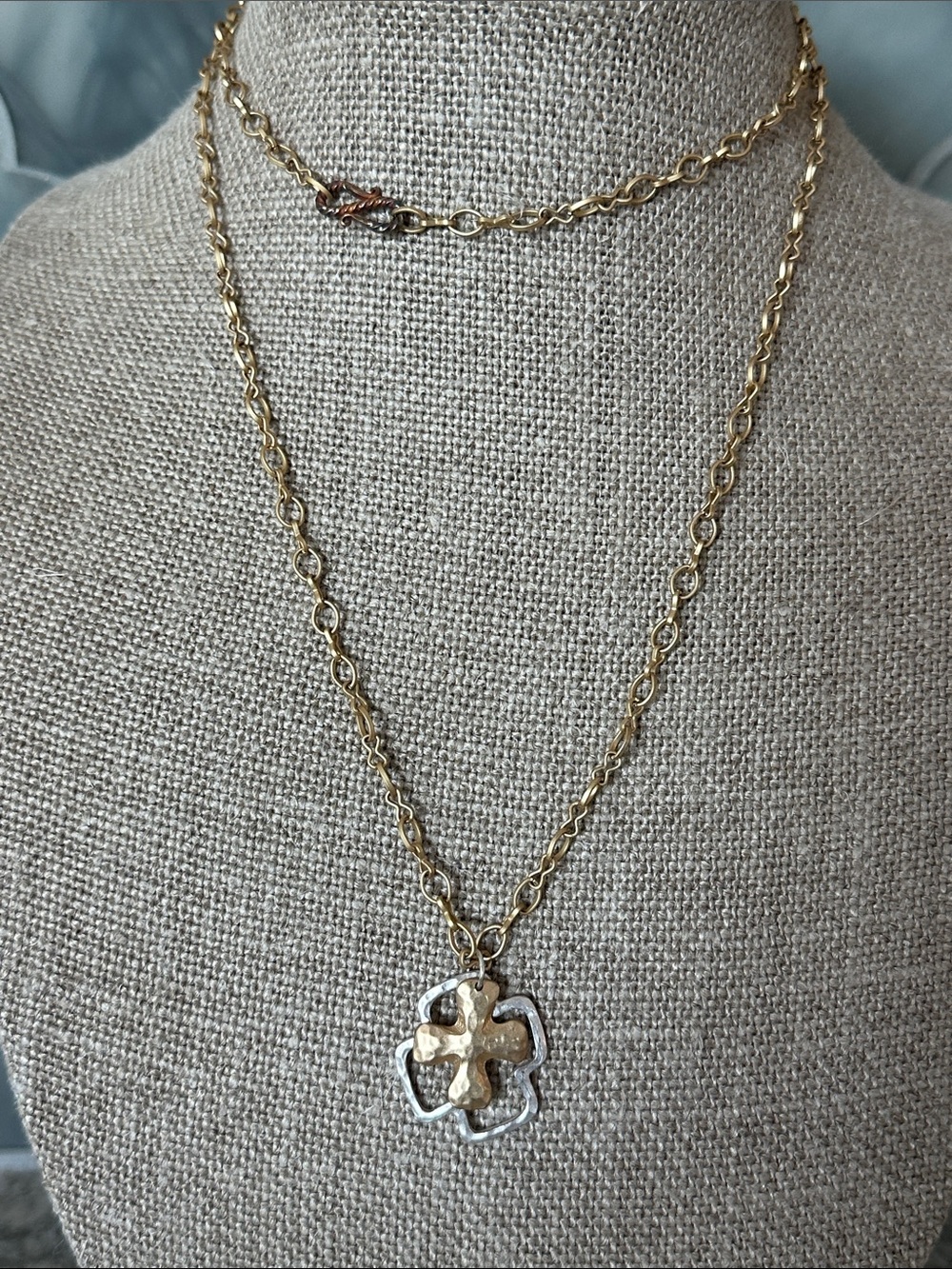 Two-Tone Cross Pendant Necklace in Gold